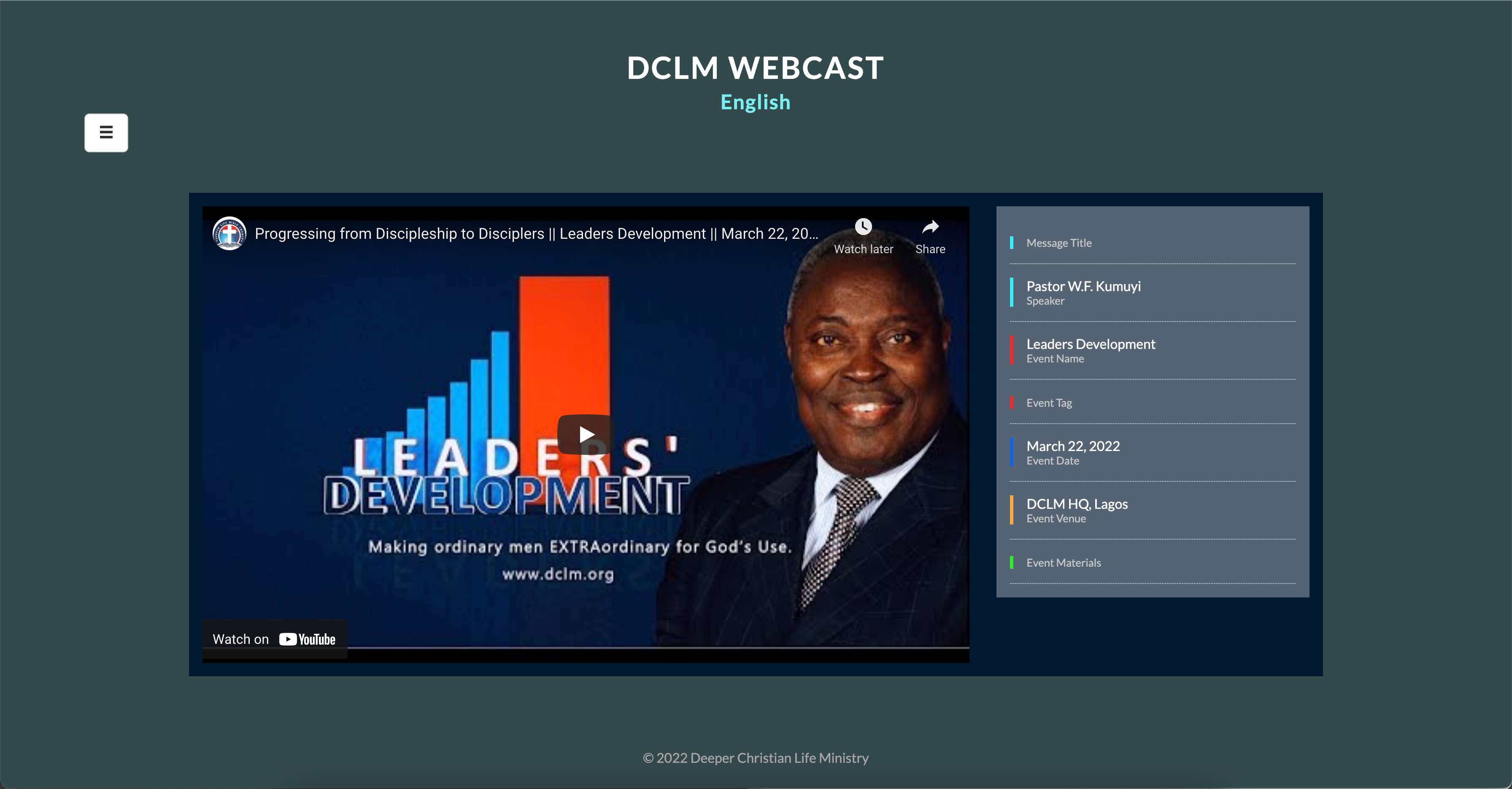 Samuel John DCLM Webcast